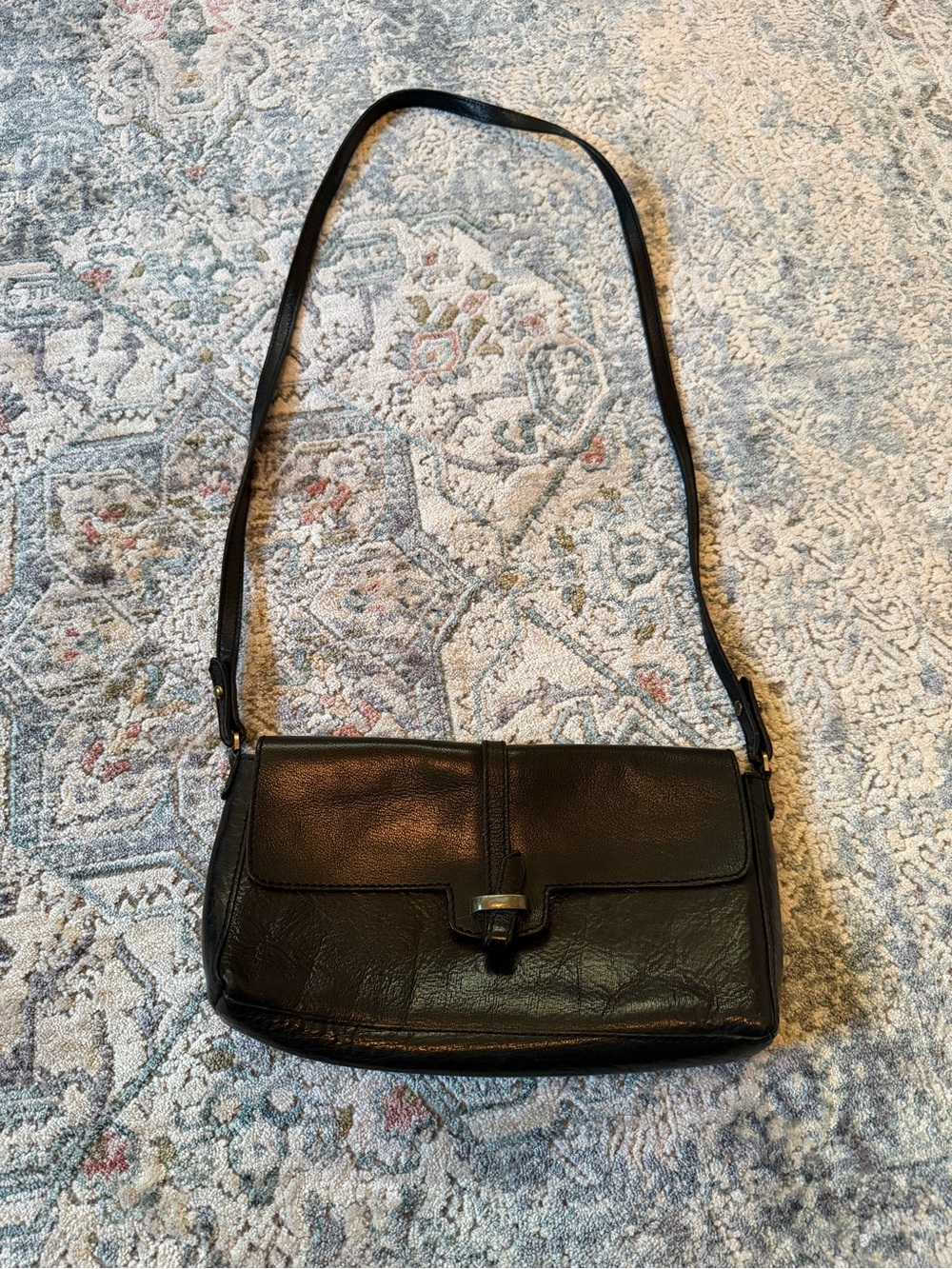 Zara Black Leather Shoulder Bag Flap Buckle Vintage Minimalist Purse